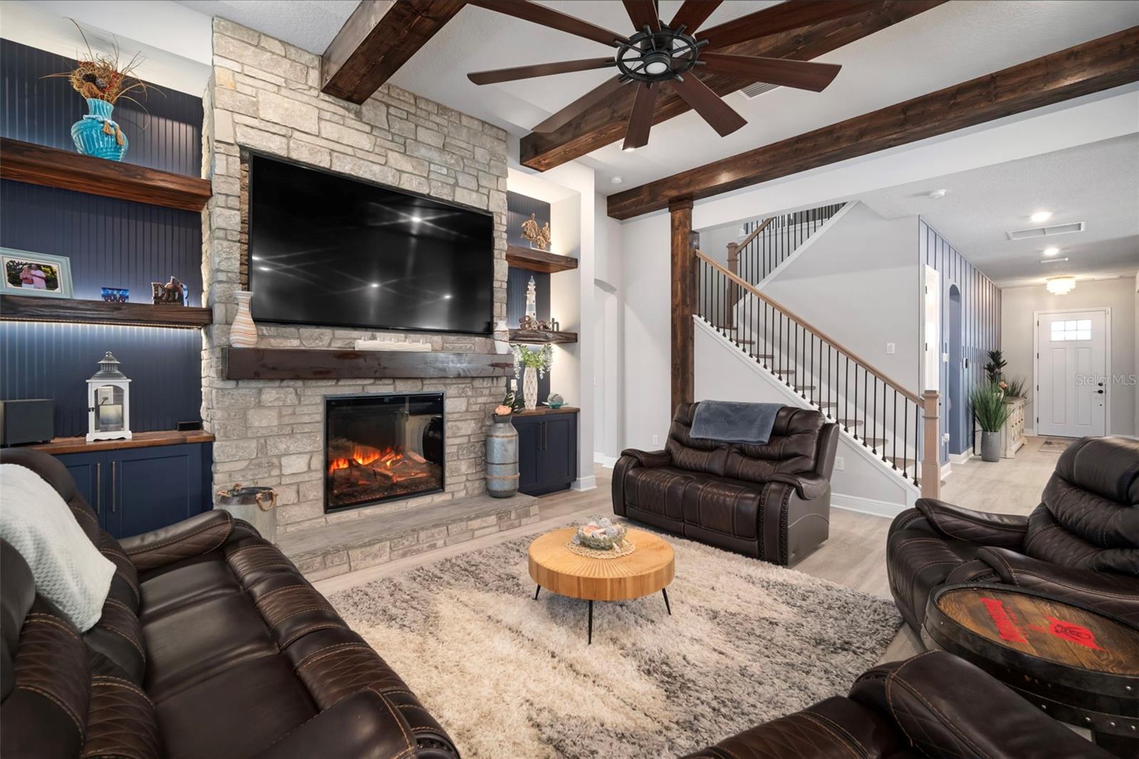 Living Room with Custom Fireplace Wall