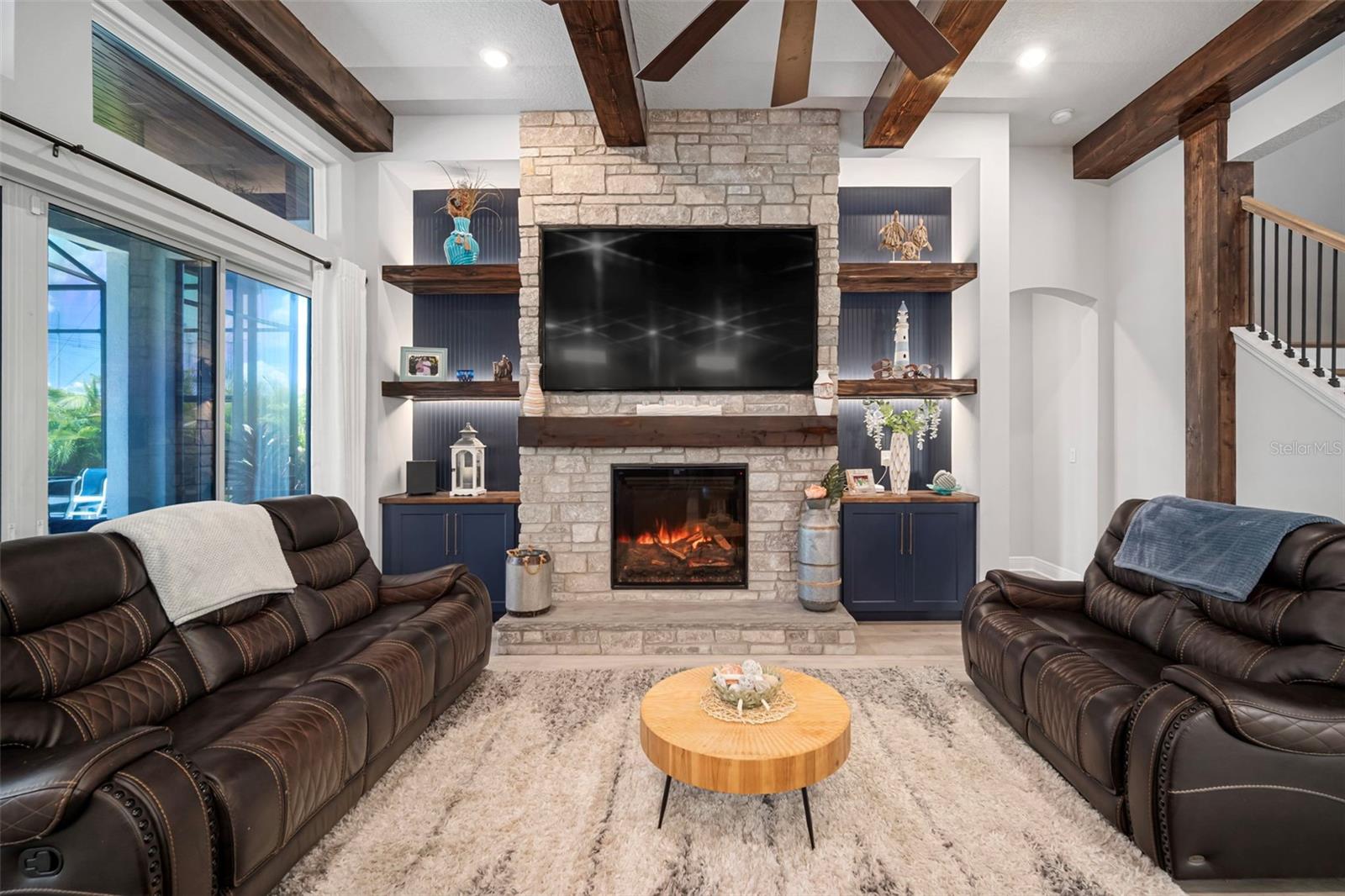 Living Room with Custom Fireplace Wall