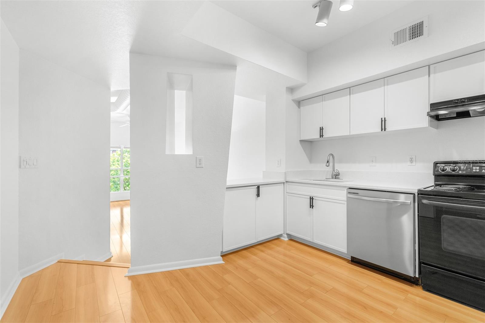 Kitchen with high ceilings