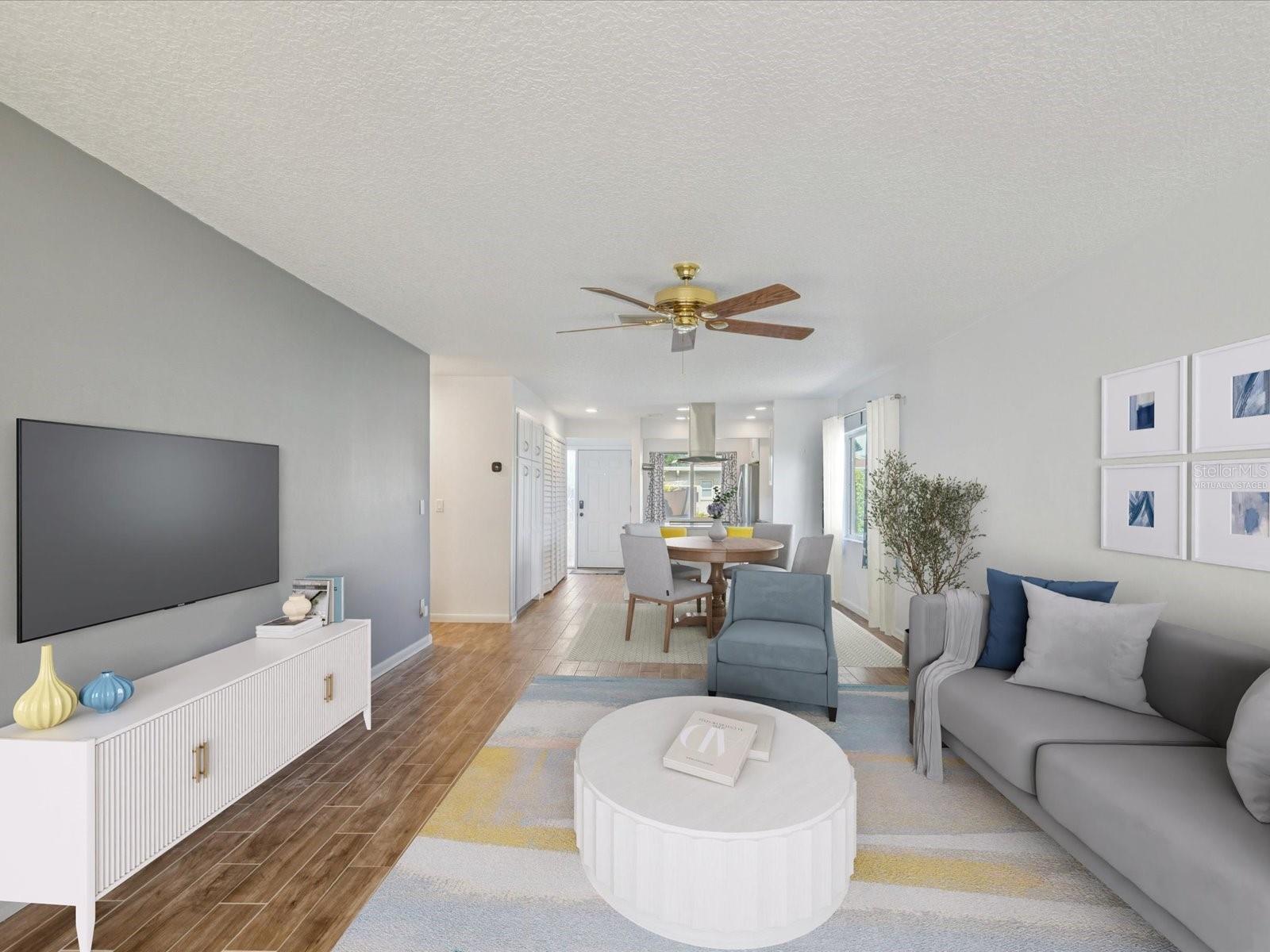 Virtually Staged Living Room and Dining Room