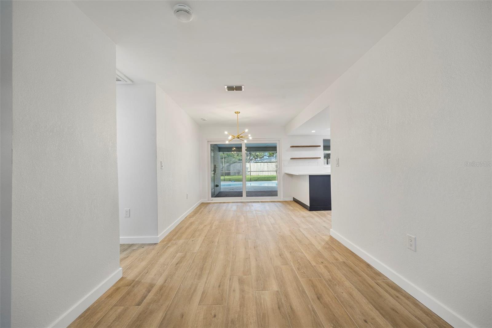 The living room looking into the dining space