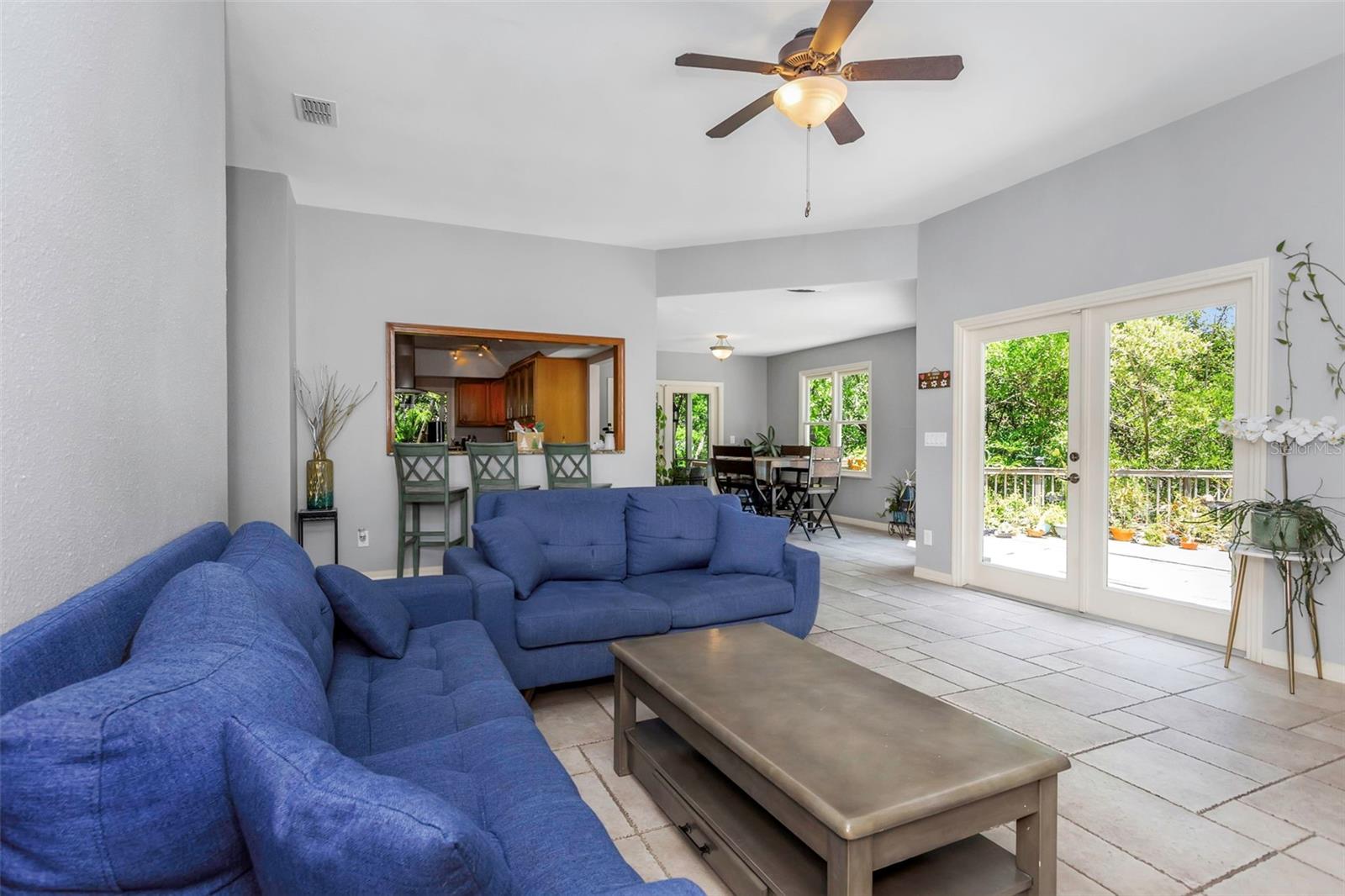 Family Room with French Doors out to the pool area
