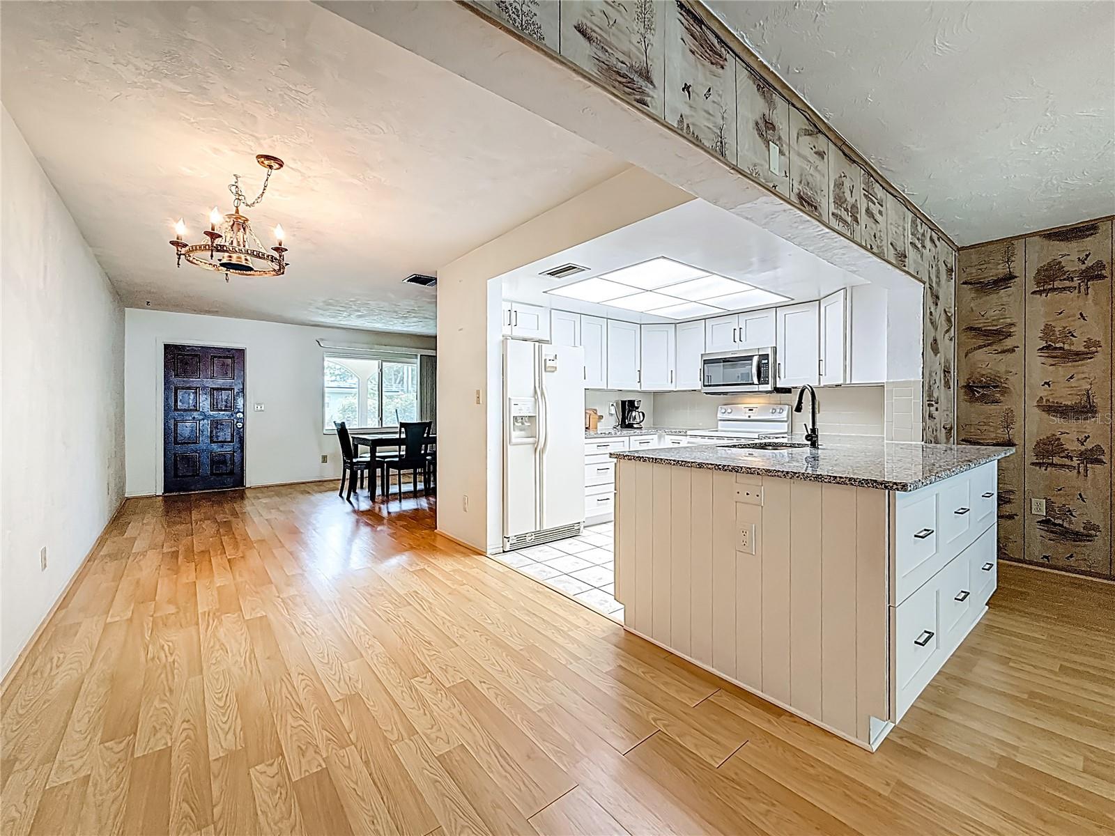 Front door with kitchen