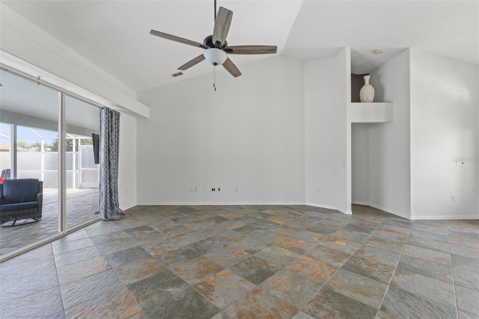 Expansive great room with tile flooring