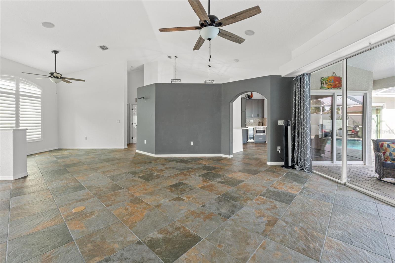 Expansive great room with tile flooring