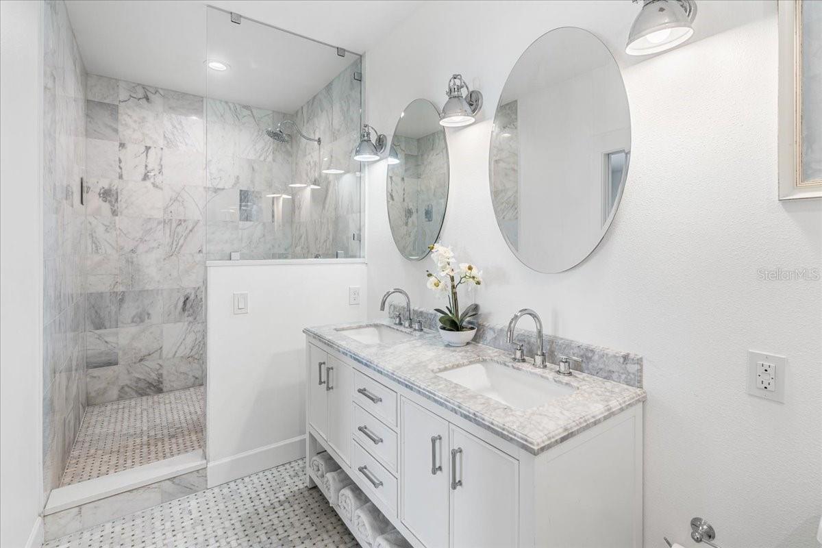 2nd Floor: En Suite Bathroom. Marble Flooring, Walk-in Oversized Shower, Dual Vanity