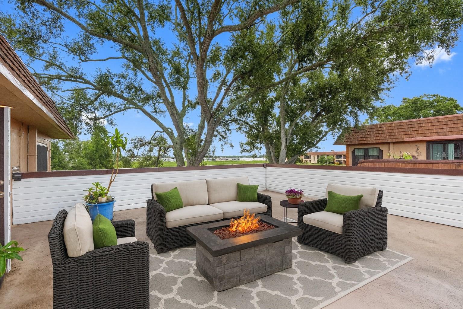 Multiple outdoor living spaces for entertaining, dining, or relaxing