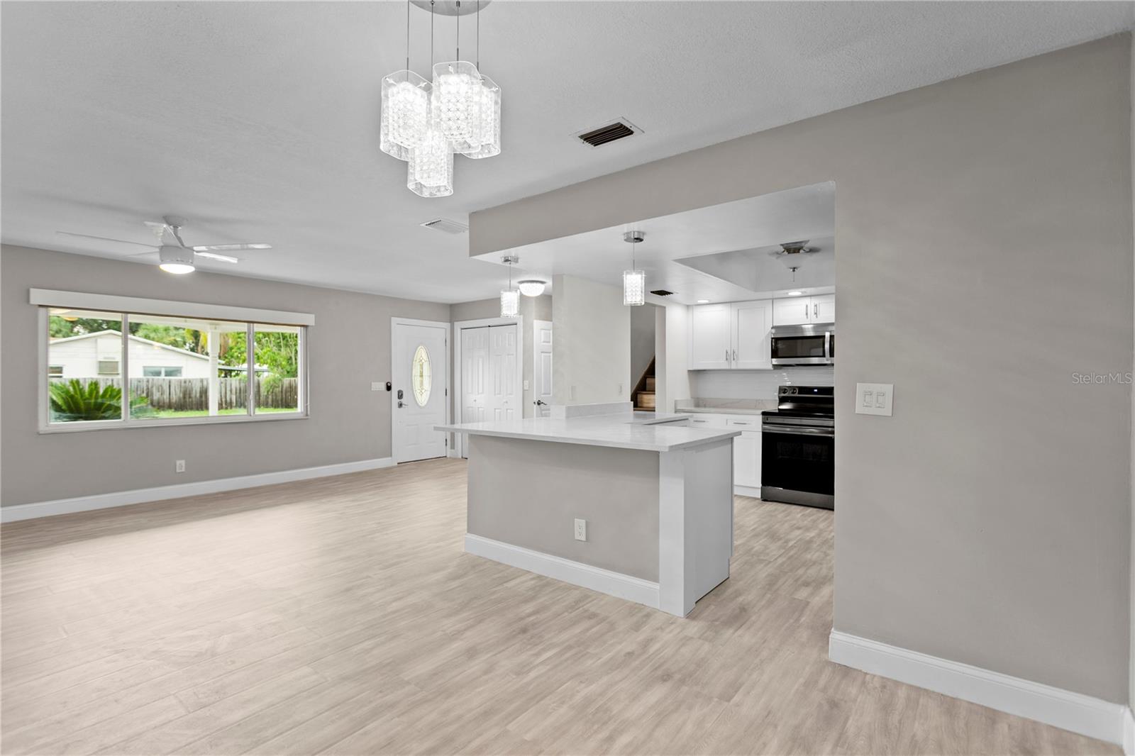 Living area and kitchen