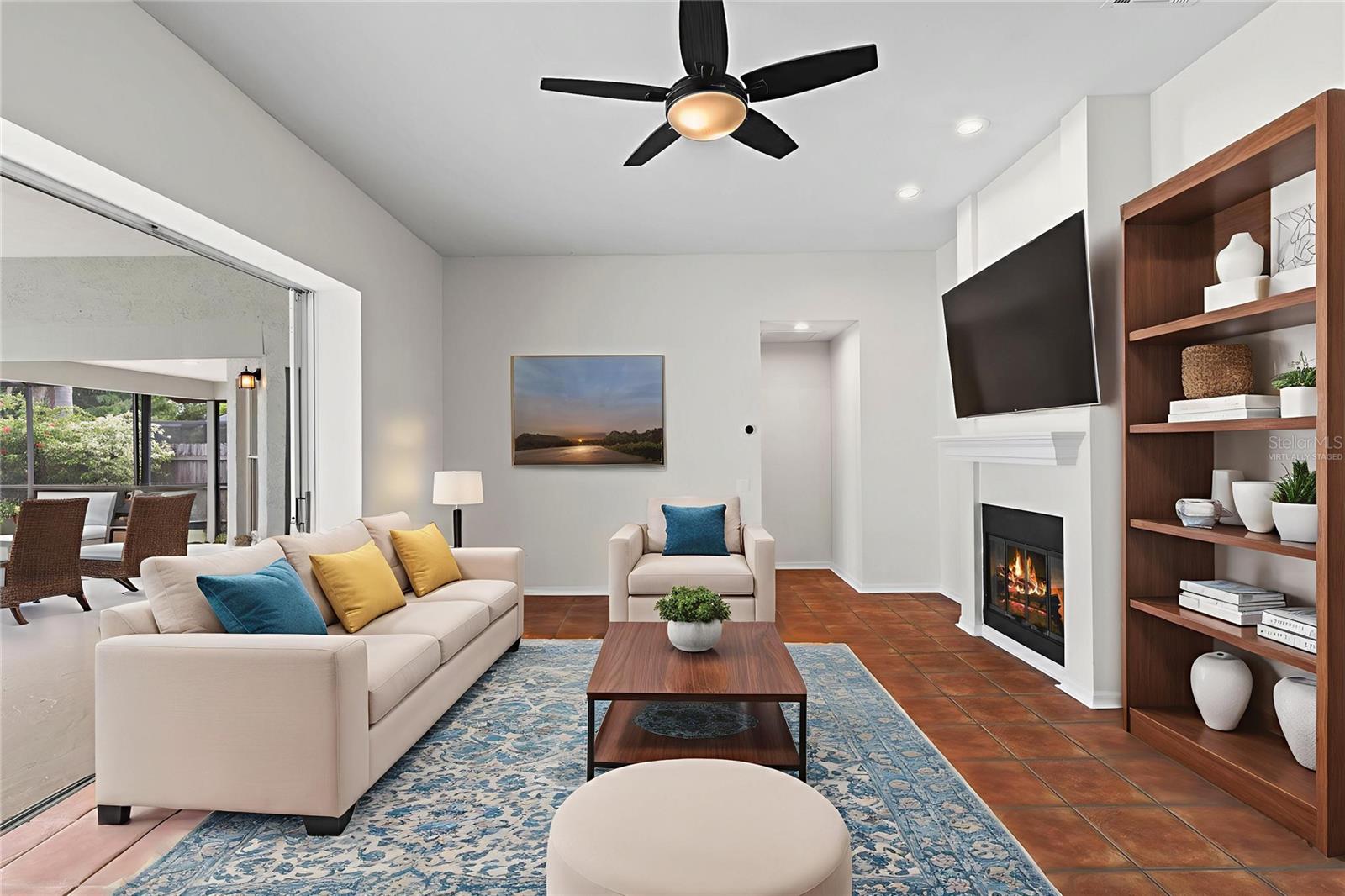virtually staged - great room with fireplace