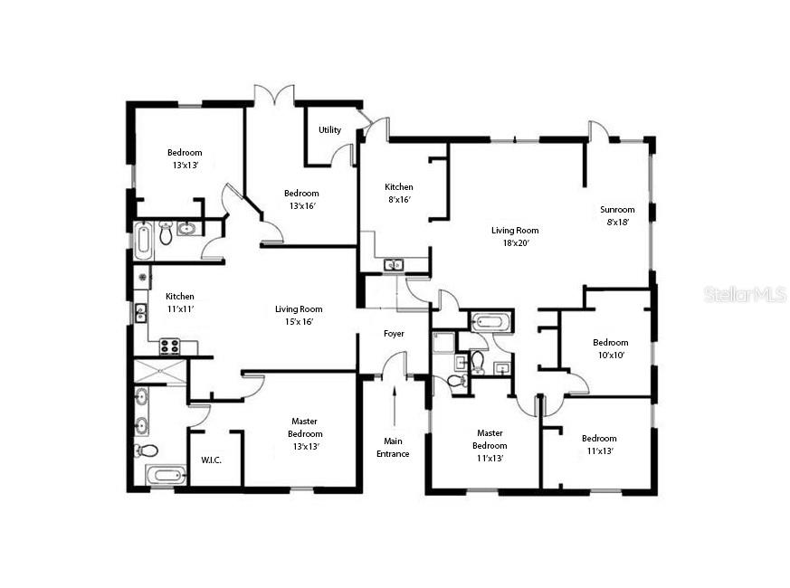 There are two 3 bedroom 2 bath setups at this home.