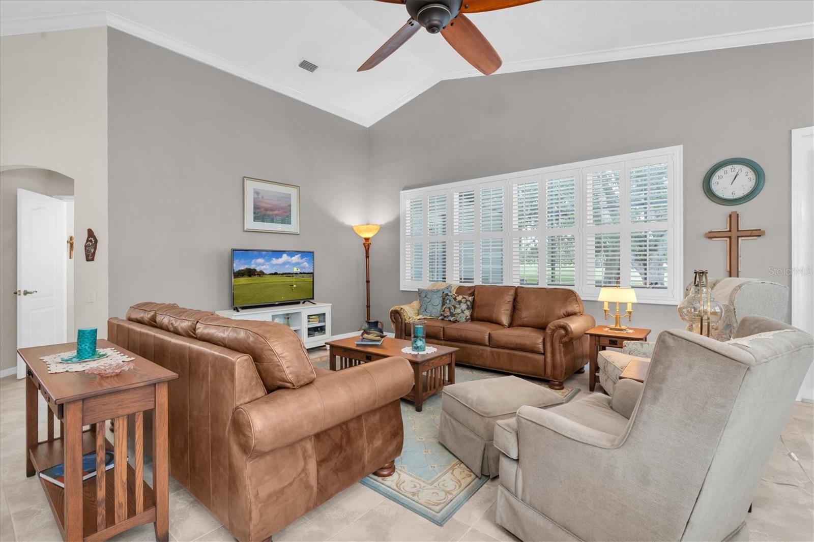Great Room - Plantatioin Shutters -  - Crown Molding