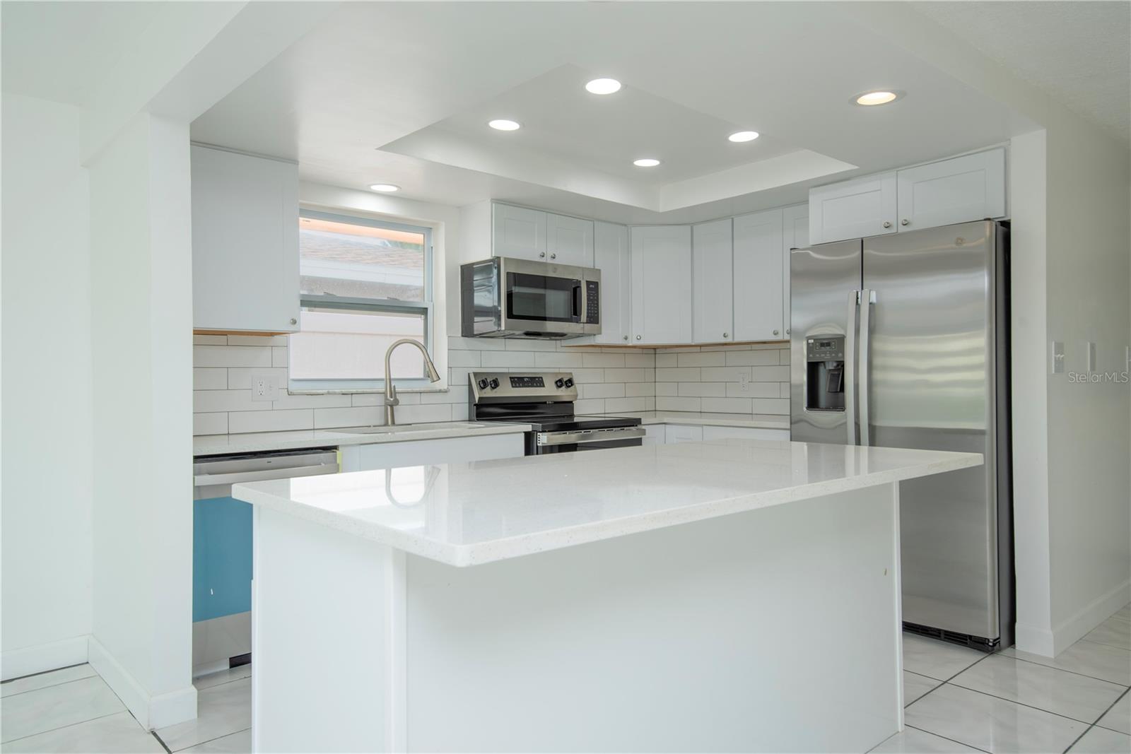 Quartz counters in the kitchen.