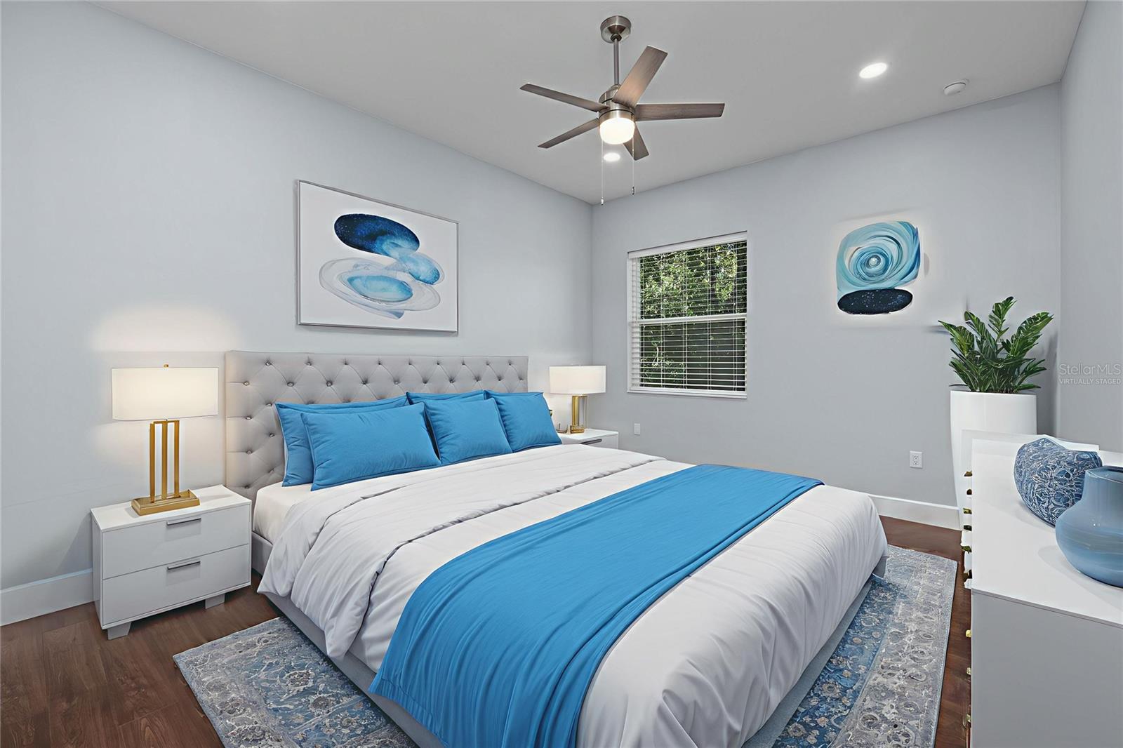 Virtually staged Bedroom 4 has a large walk in closet and is located on the opposite side of the home