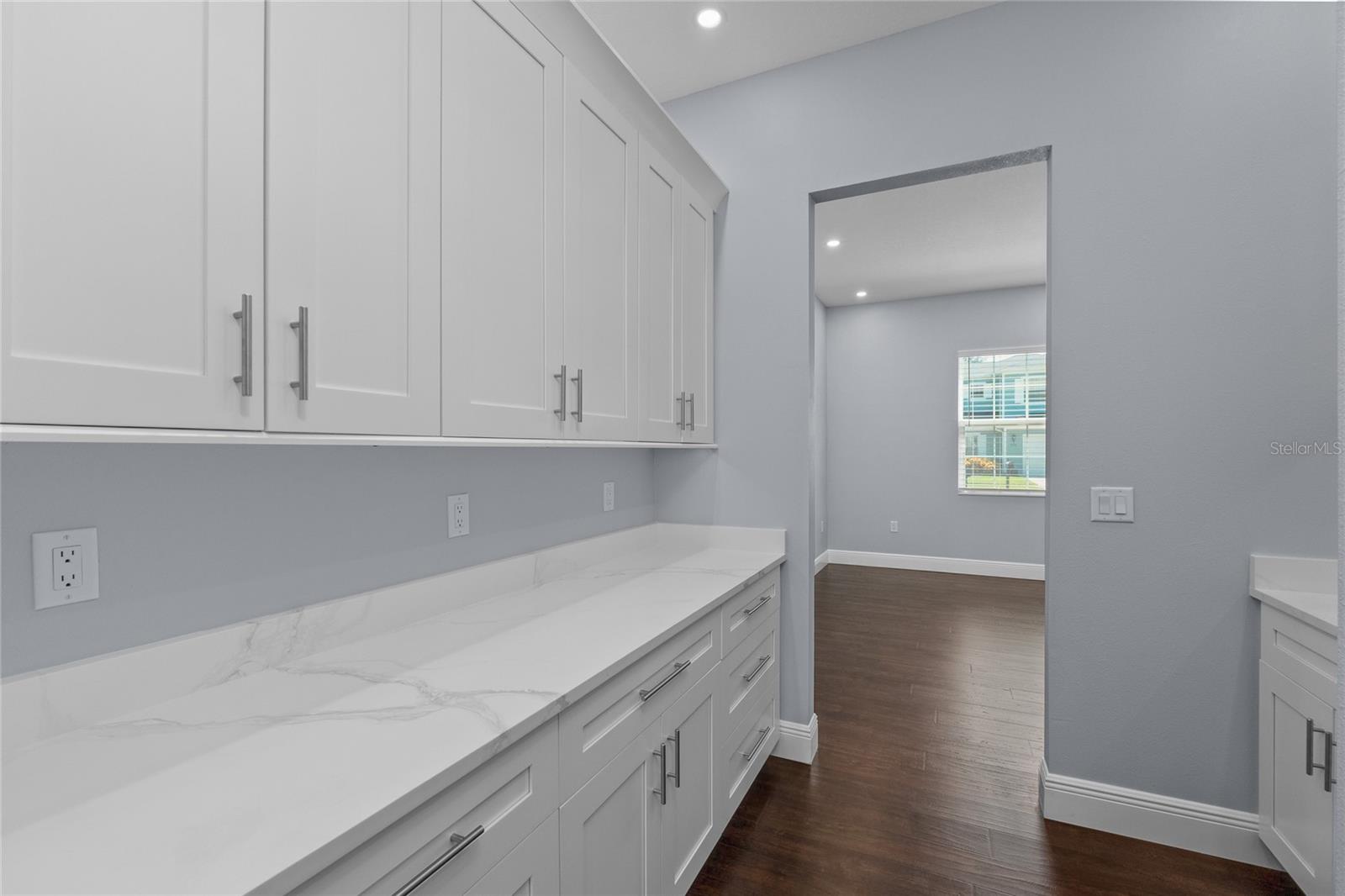 This Butler's pantry is next to the Dining Room, perfect for storing all of your occasional serving ware