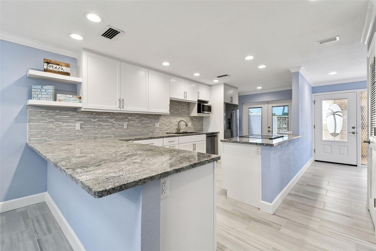 Breakfast bar with over-sized countertop.