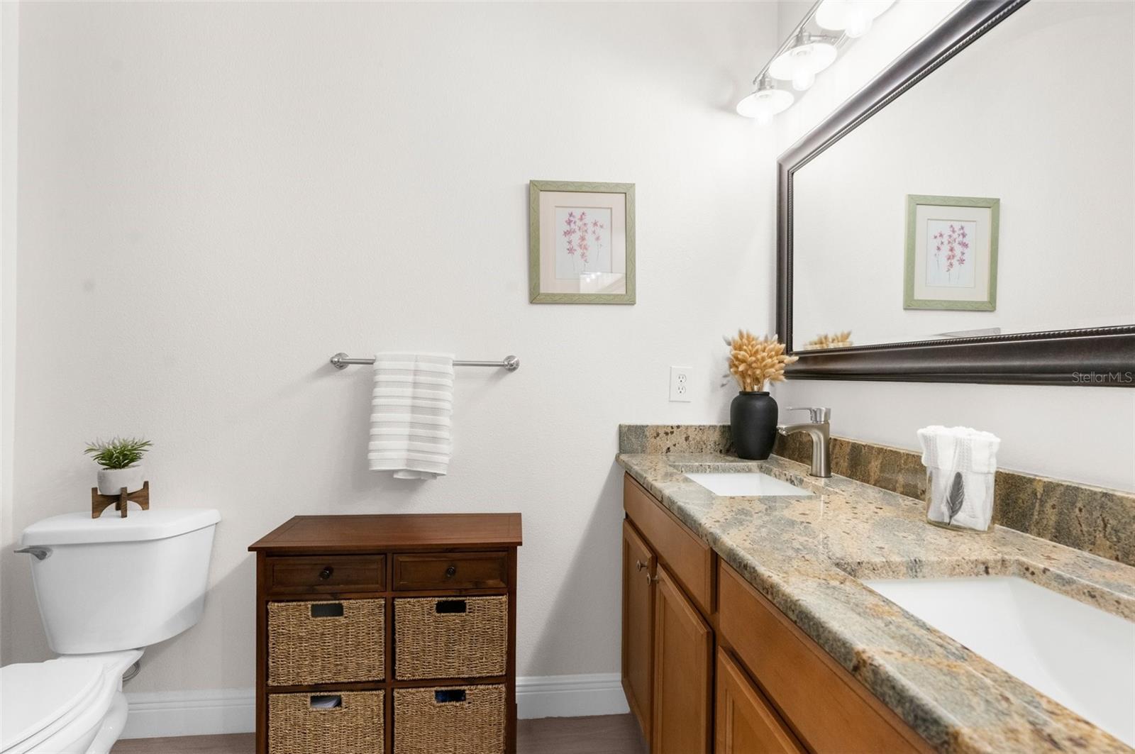 Guest bath with level-3 granite countertop.