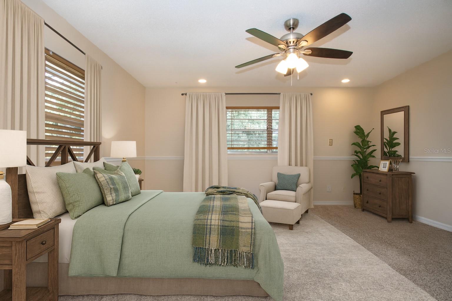 Primary bedroom staged