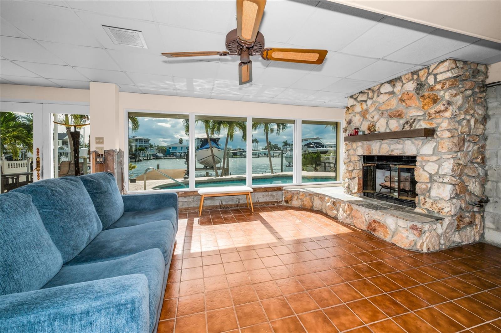 Living area with gorgeous water view.