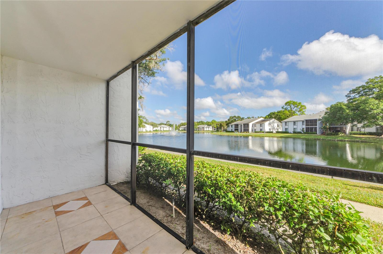 Screened lanai with pond view
