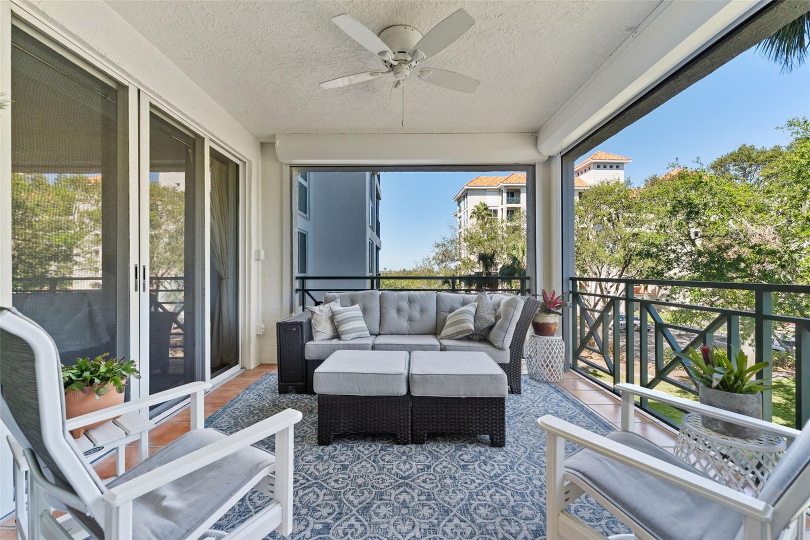 The main balcony is oversized with peek-a-boo views of the Don Cesar and IC plus Hurricane Shutters for additional peace of mind.
