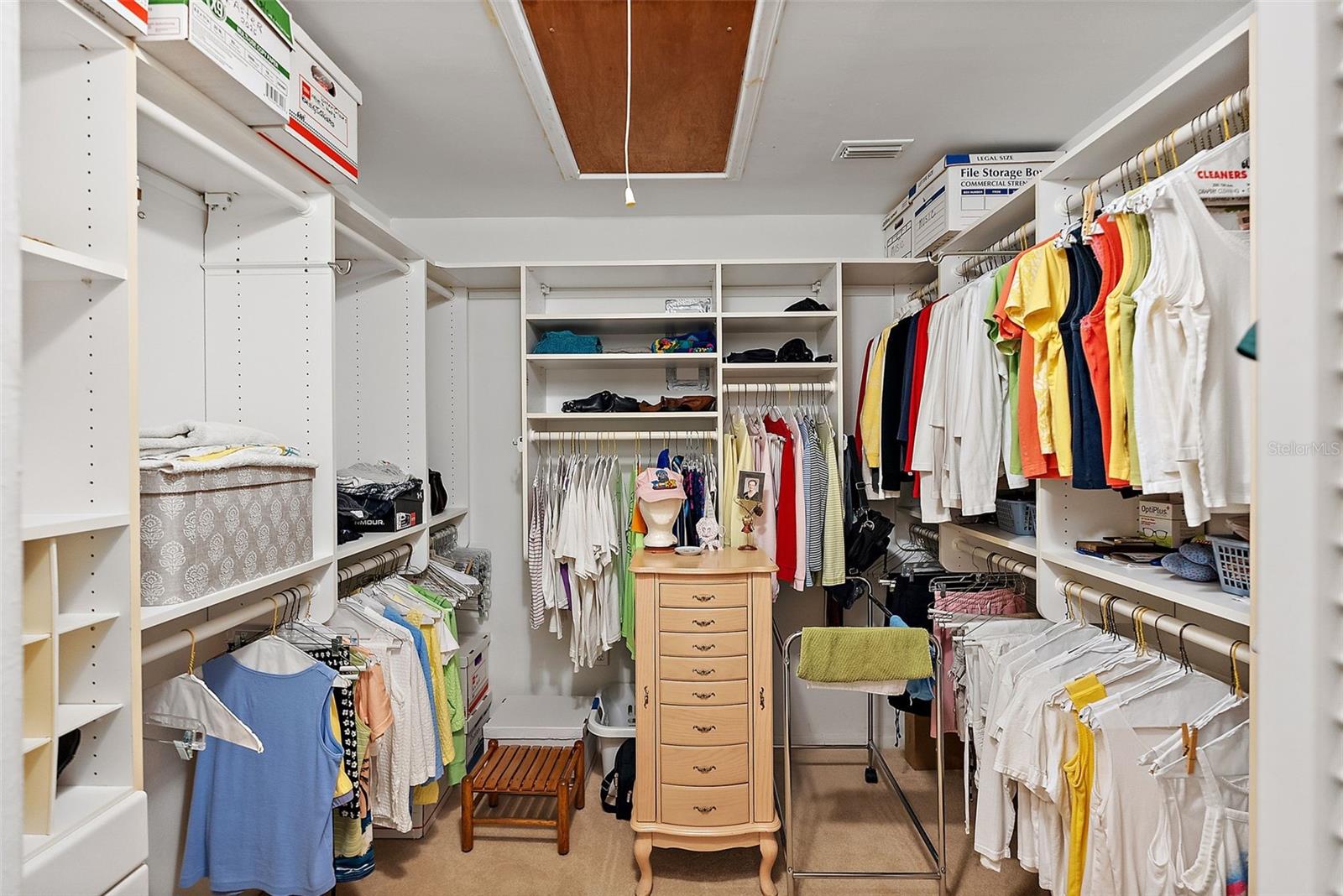 Large walk-in closet with attic access