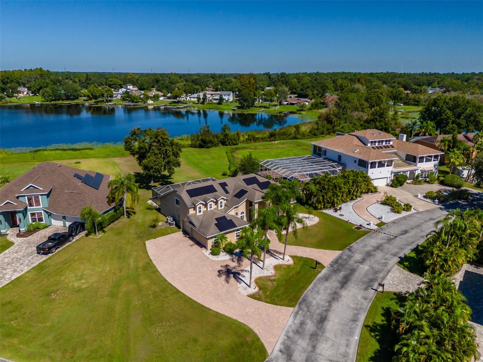 Front of Home Aerial, Driveway w/ tons of Pavers!