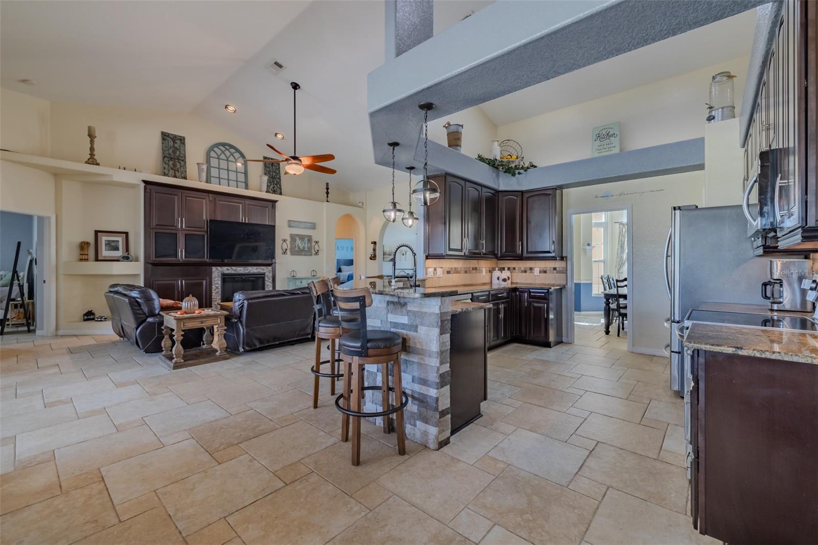 Kitchen overlooking Living Room