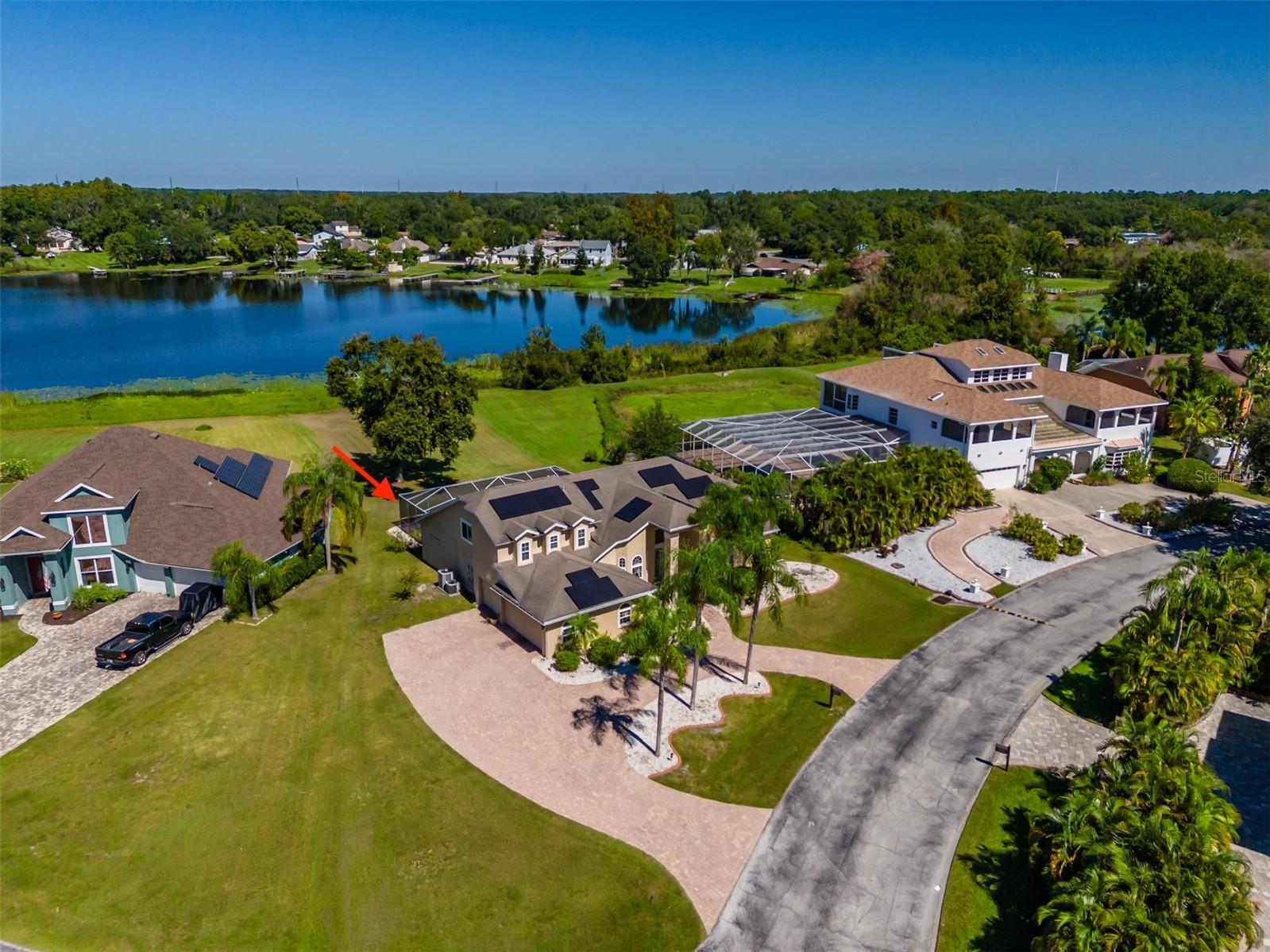 Front of Home Aerial, Driveway w/ tons of Pavers!