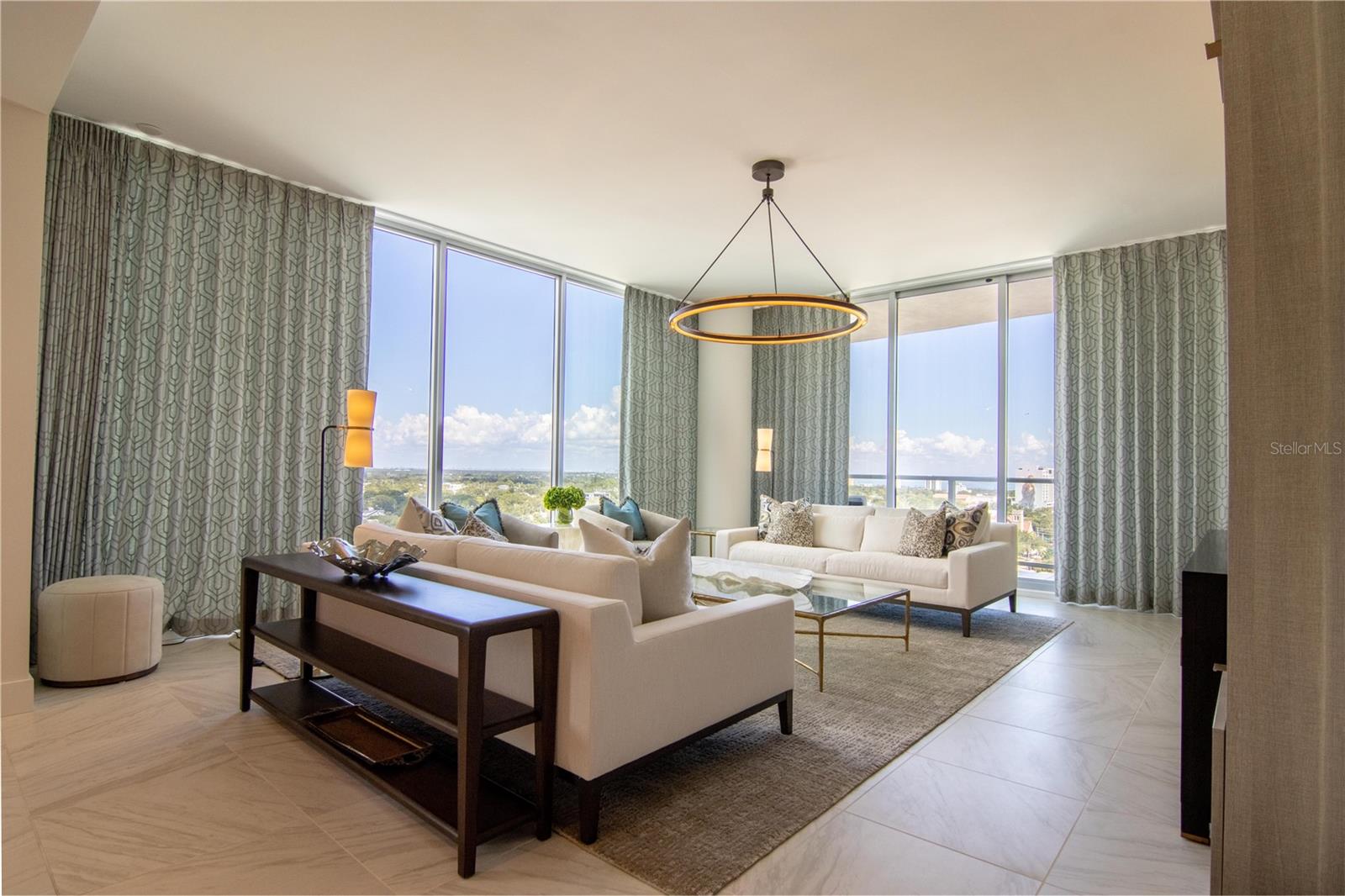Custom Automated Drapes in Living Room