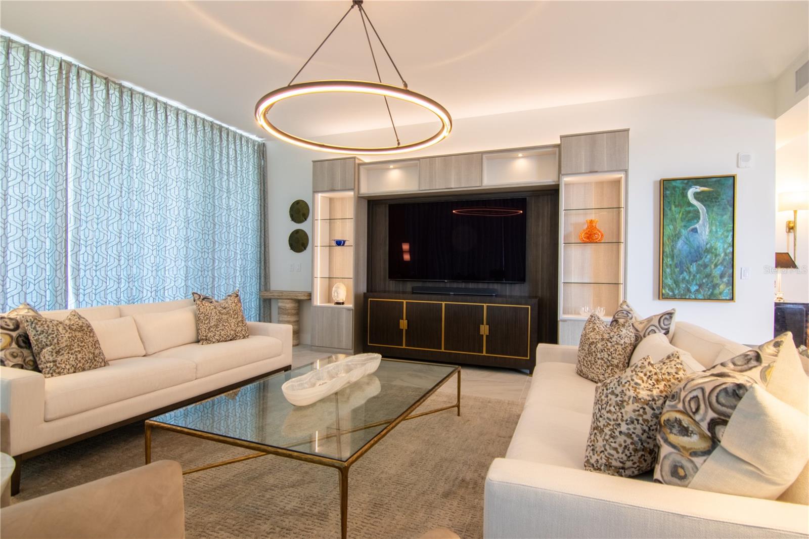 Custom Automated Drapes and California Closets Entertainment Center