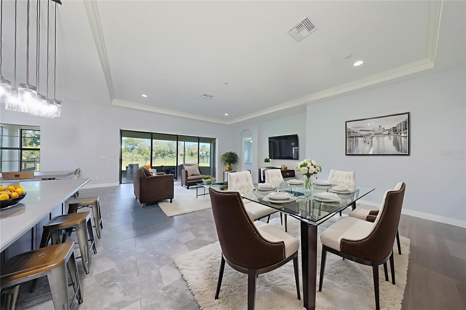 Virtually staged dining/living room