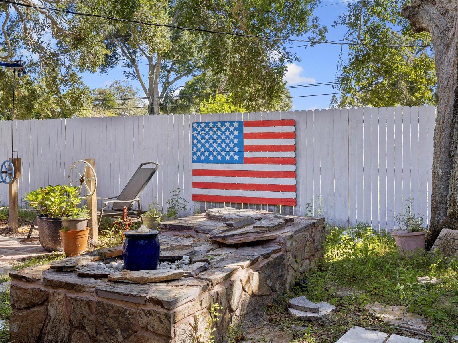 Private backyard and water feature