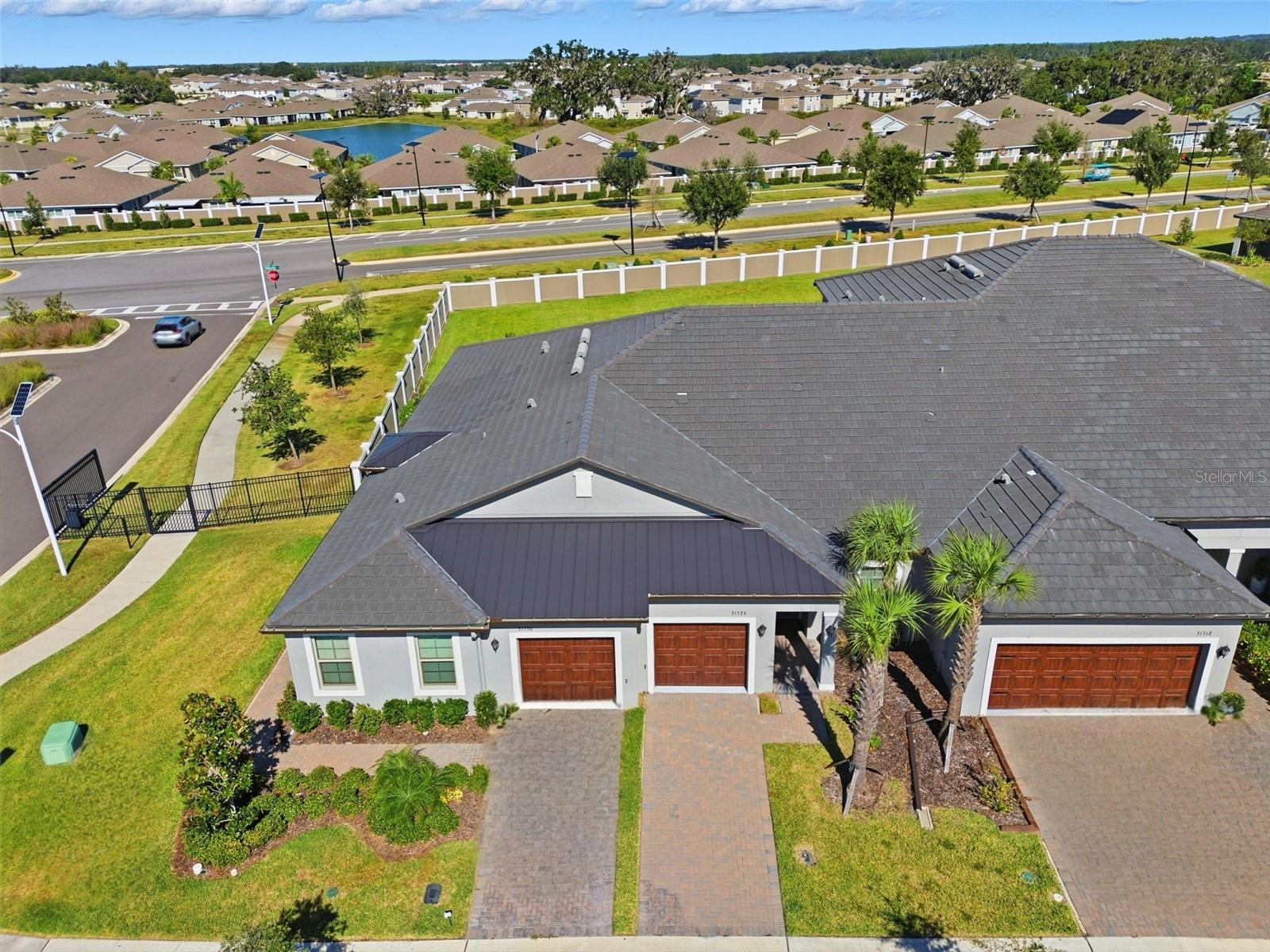 Aerial view of the property, middle garage.