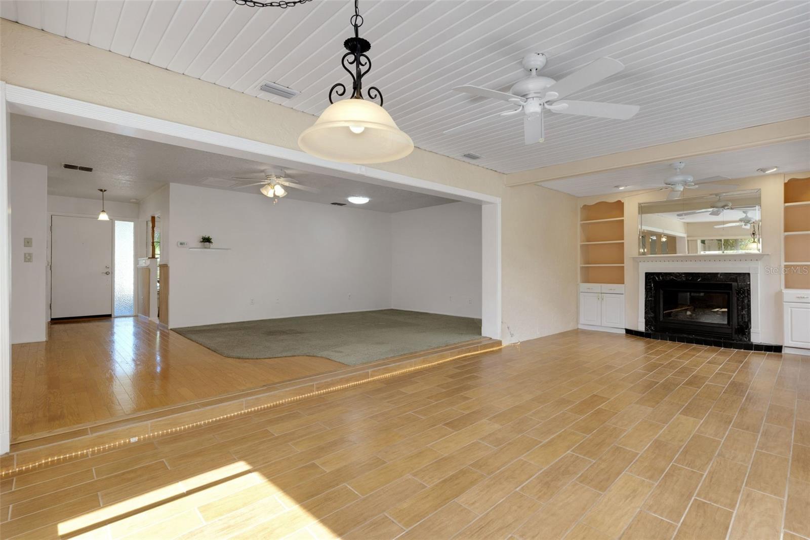family room with gas fireplace