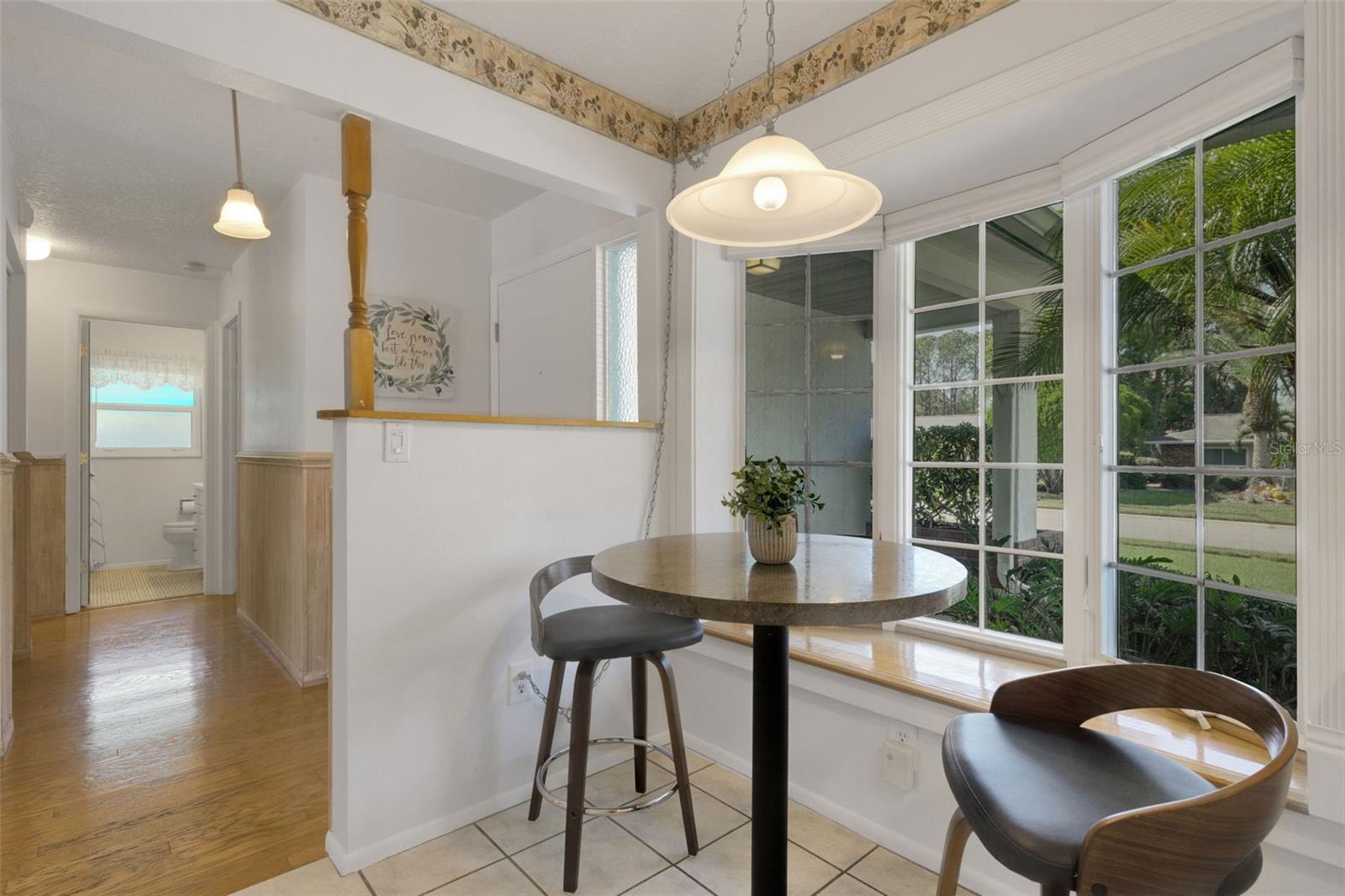 Eating space in kitchen with Bay window
