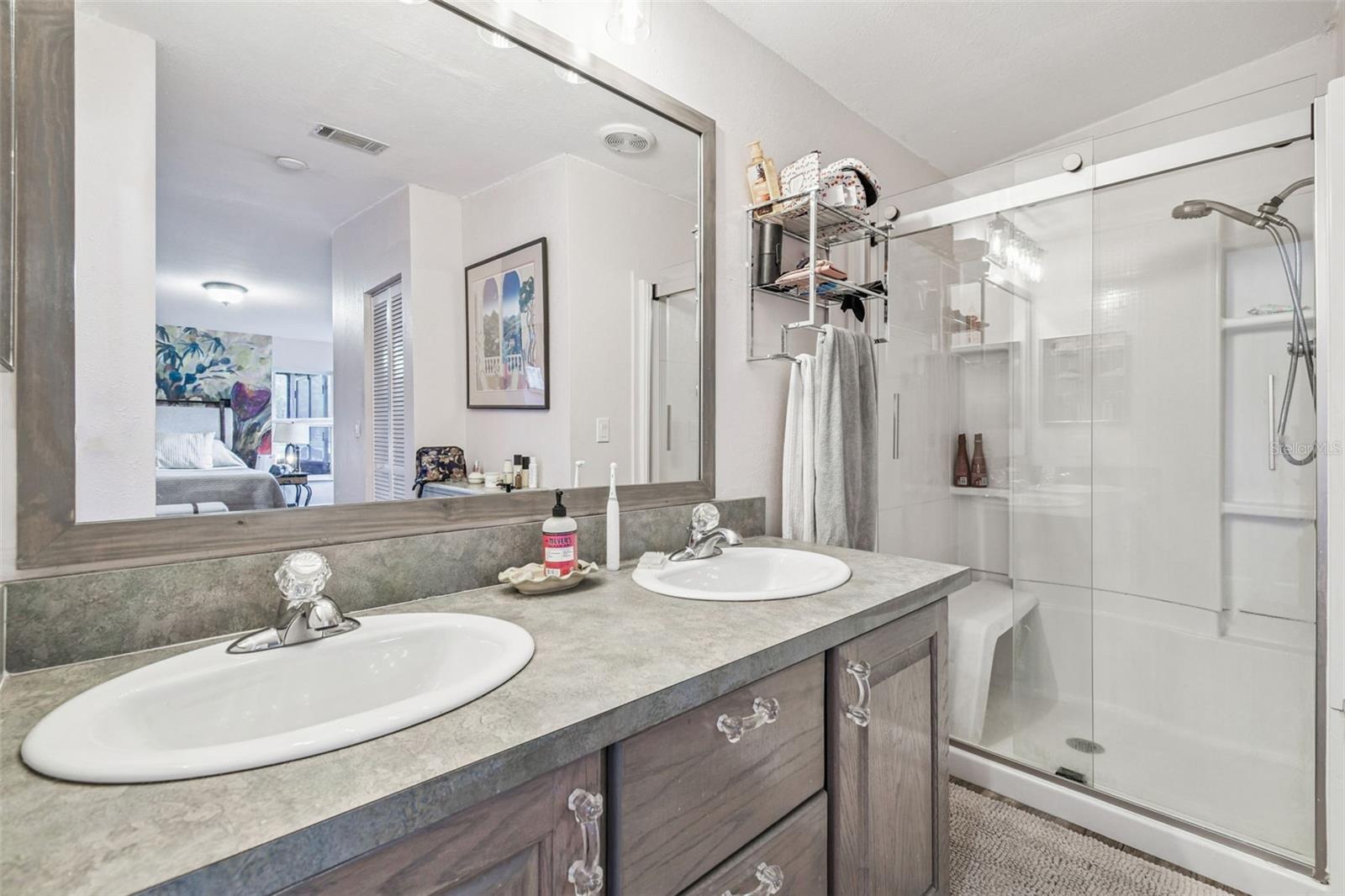 Primary bathroom with new shower