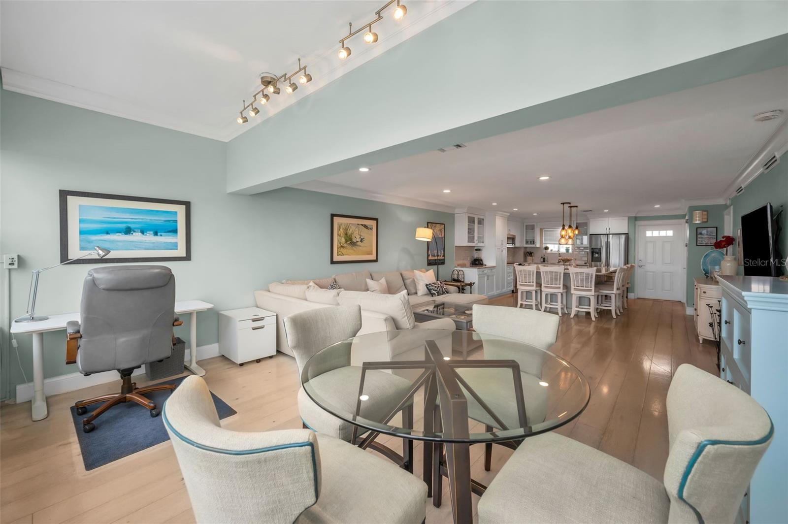 Light-colored wood through out the unit