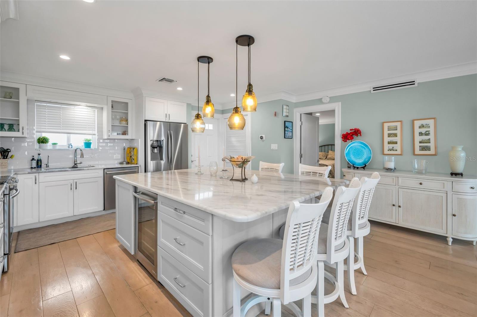 Large island with wine fridge