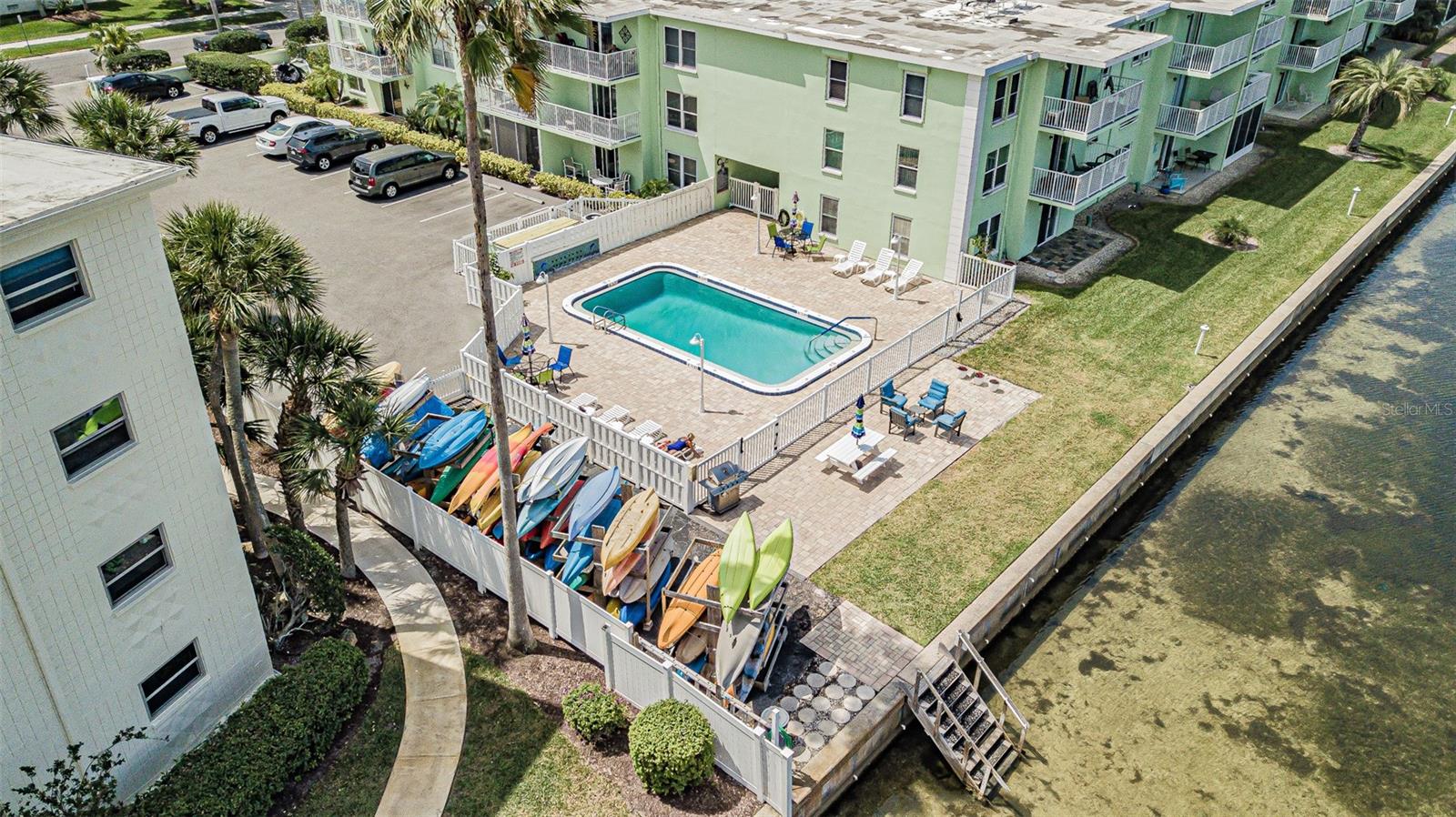 Heated community pool onlooking St. Joseph's Sound