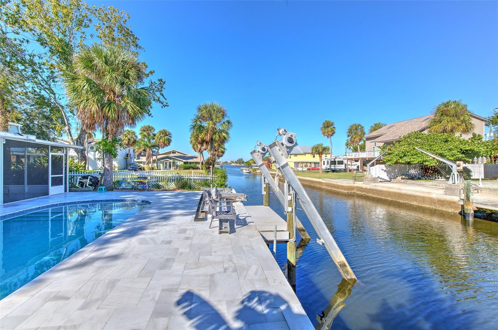 Unfinished boat lift on the canal