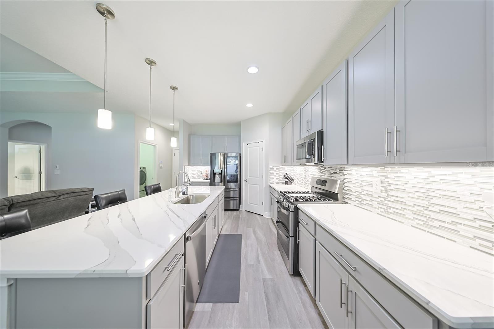 Kitchen with long counter tops