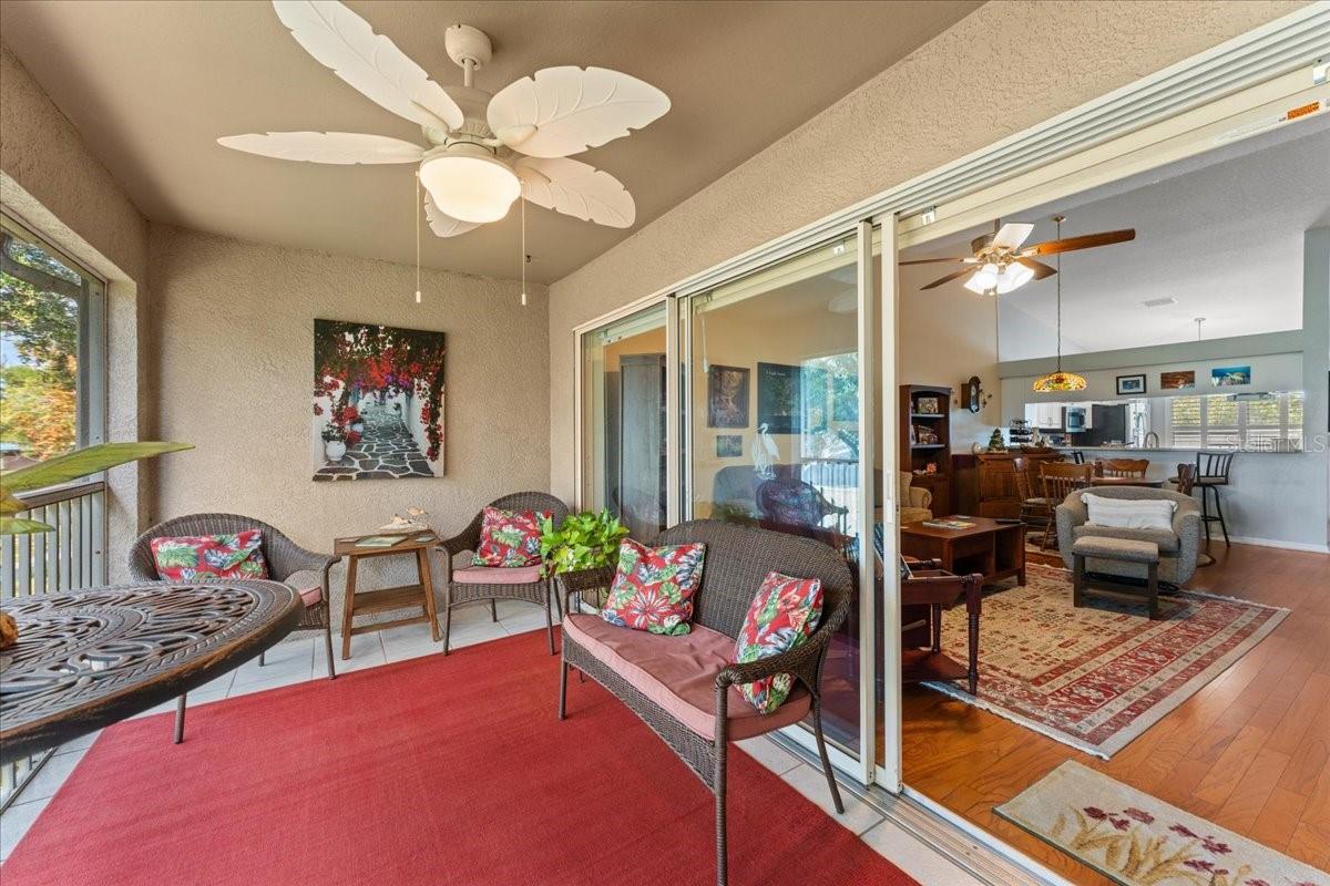 Open the sliders and the enclosed patio expands your living space as a natural extension of the Great Room.