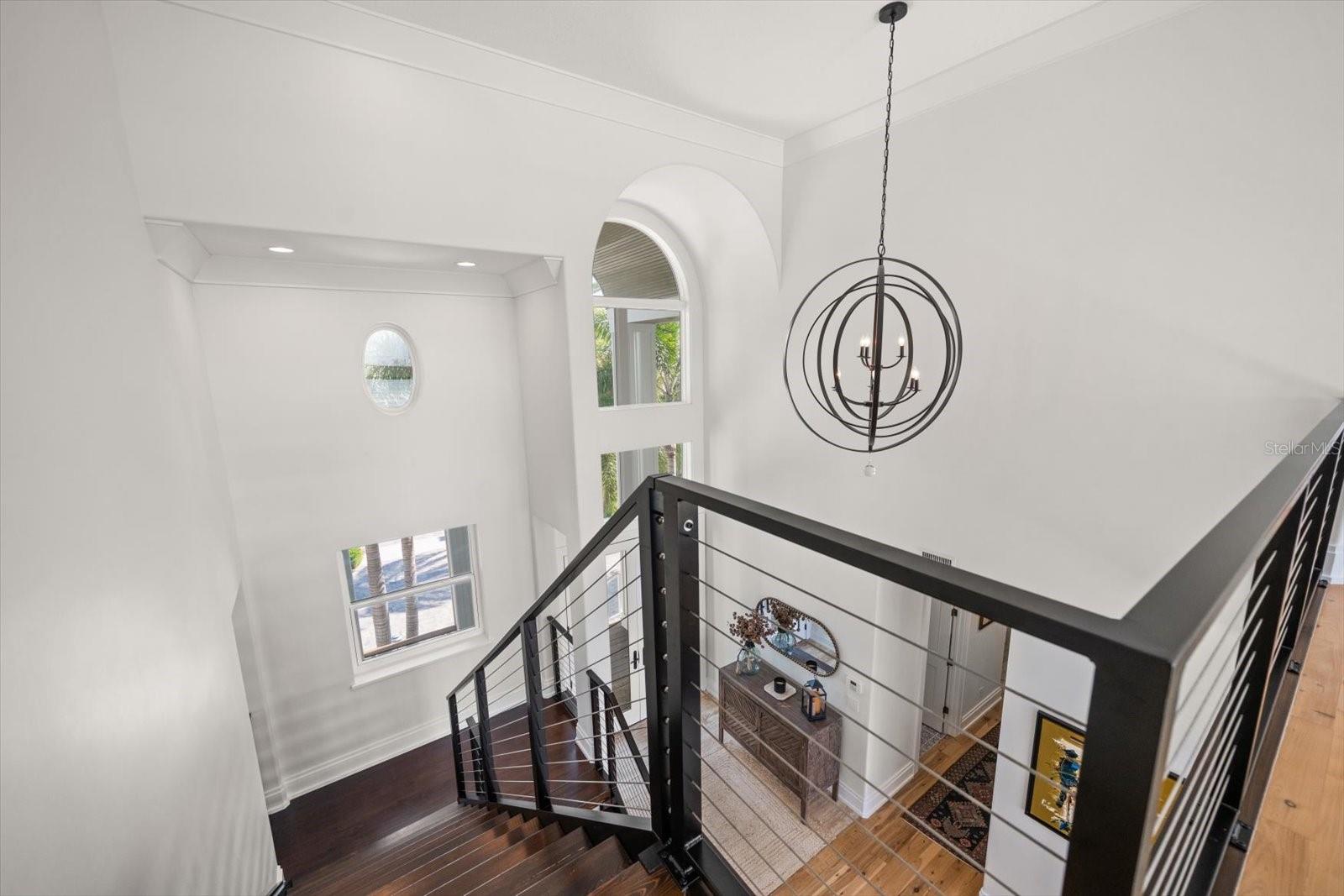 Floating staircase and stainless steel cable railings