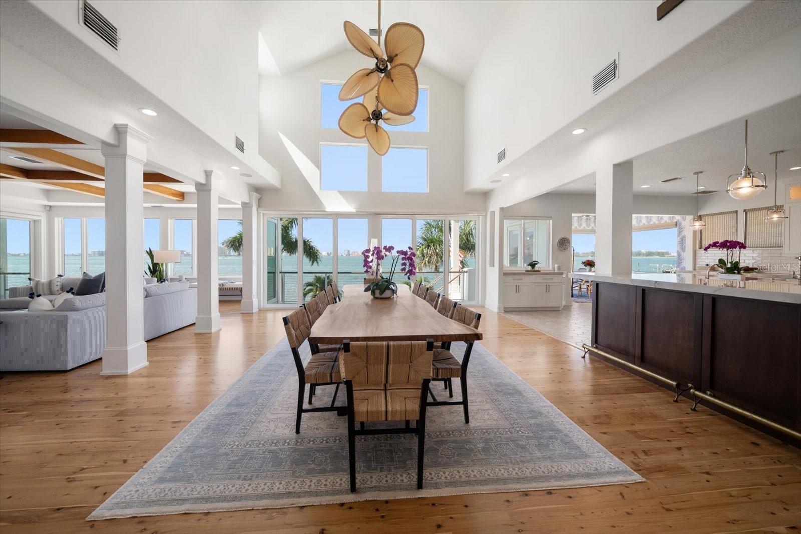 Unobstructed views of the intracoastal waterway from the kitchen, dining and great room