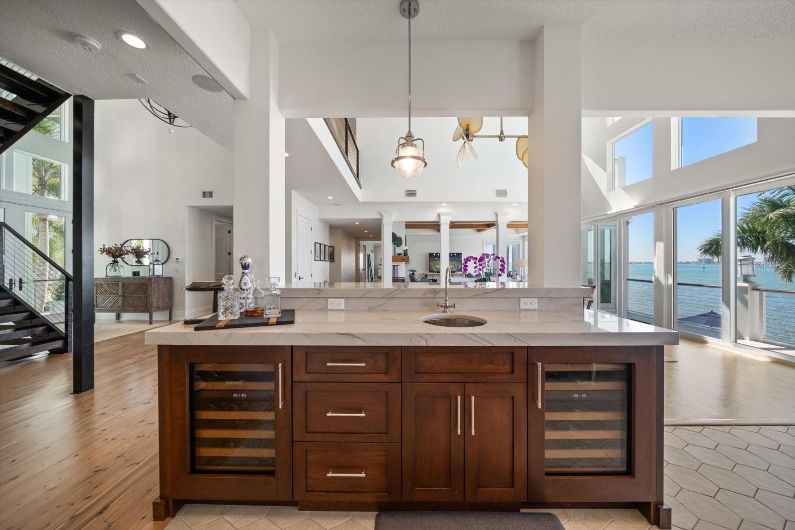 Wet bar features 2 Sub Zero wine refrigerators for red wine & white wines