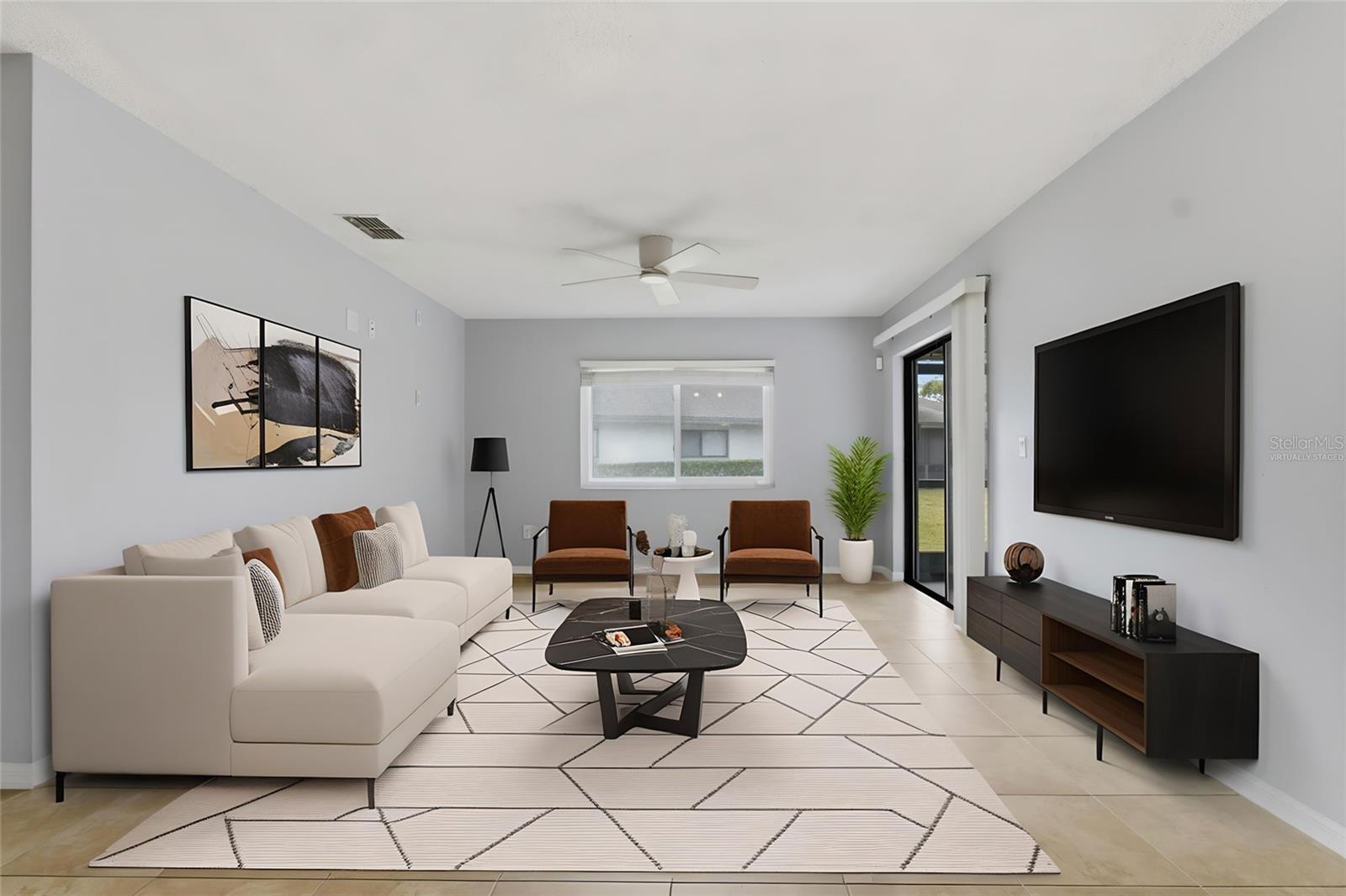 Living room virtually staged