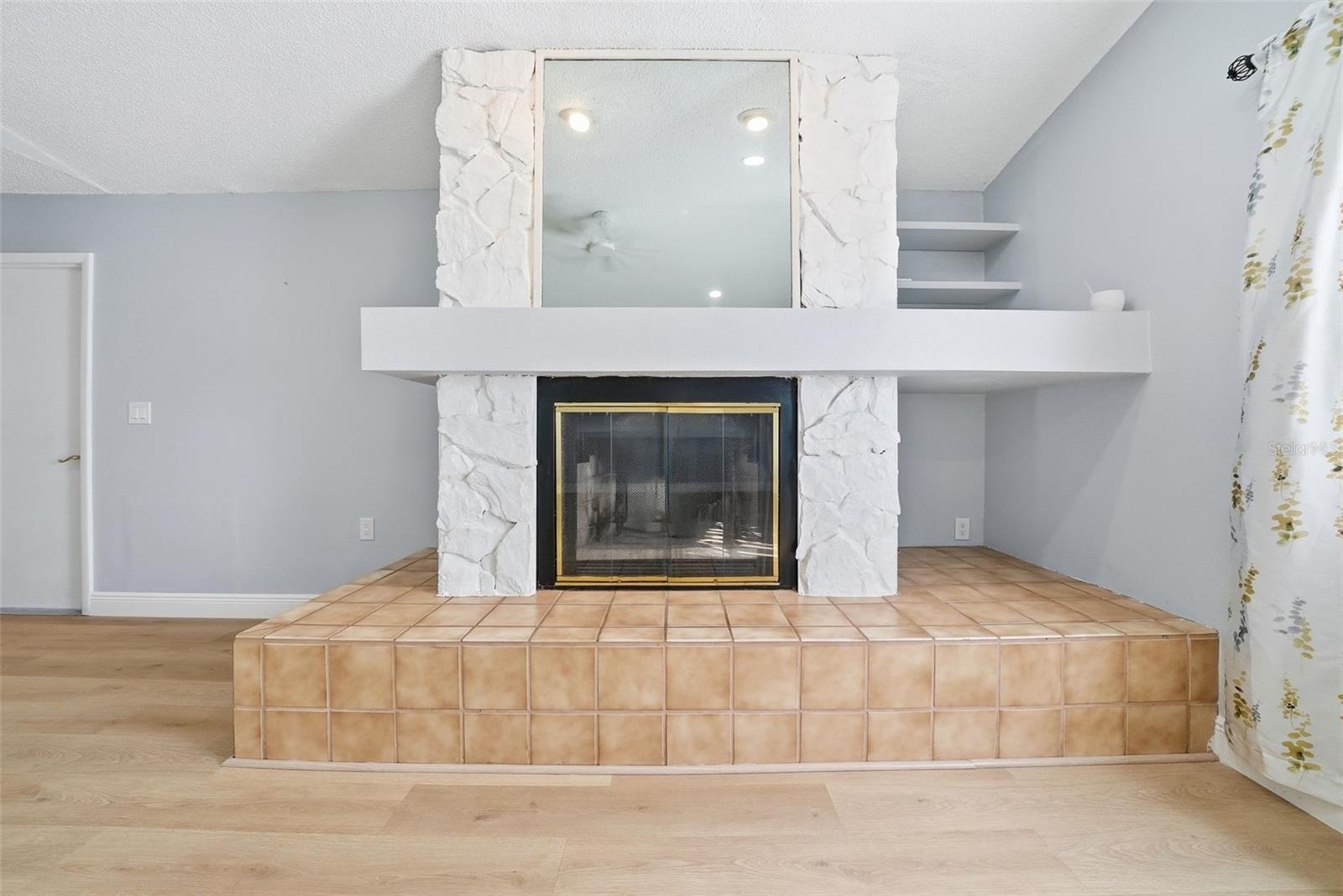 Wood-Burning Fireplace In Living Room