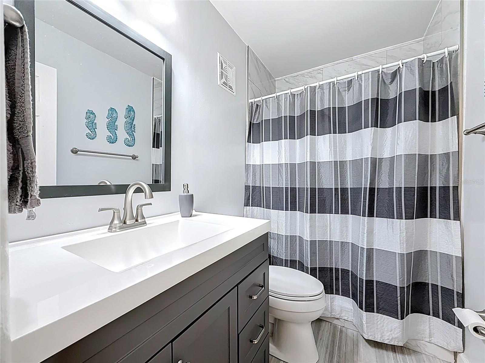 This is the guest bathroom, nicely updated with a higher height vanity.