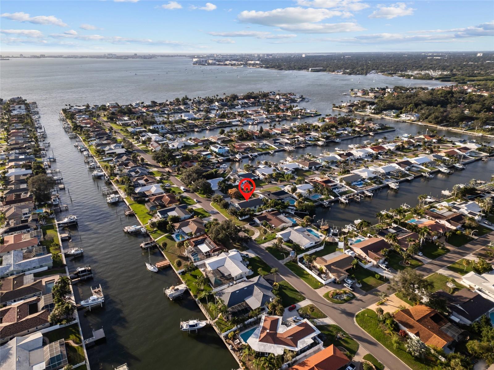 Aerial view out to Boca Ciege Bay