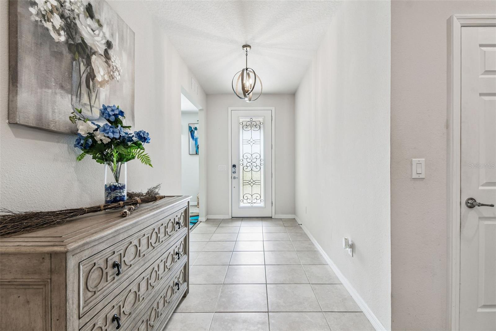 View of the front door from the living room